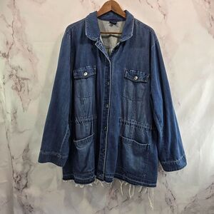 J Jill Denim Jacket Womens 3X Jean Synch Frayed Dark Medium Snap Button